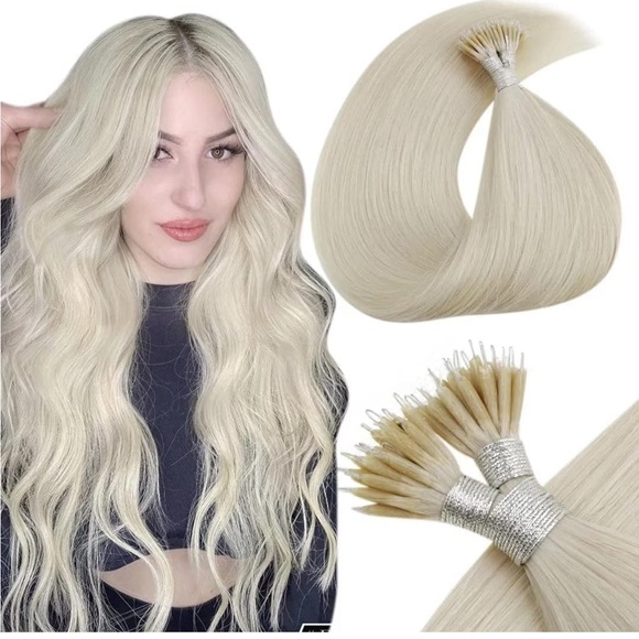 Other - 14” Nano Beads Hair Extensions Platinum Blonde Human Hair  50g/50s